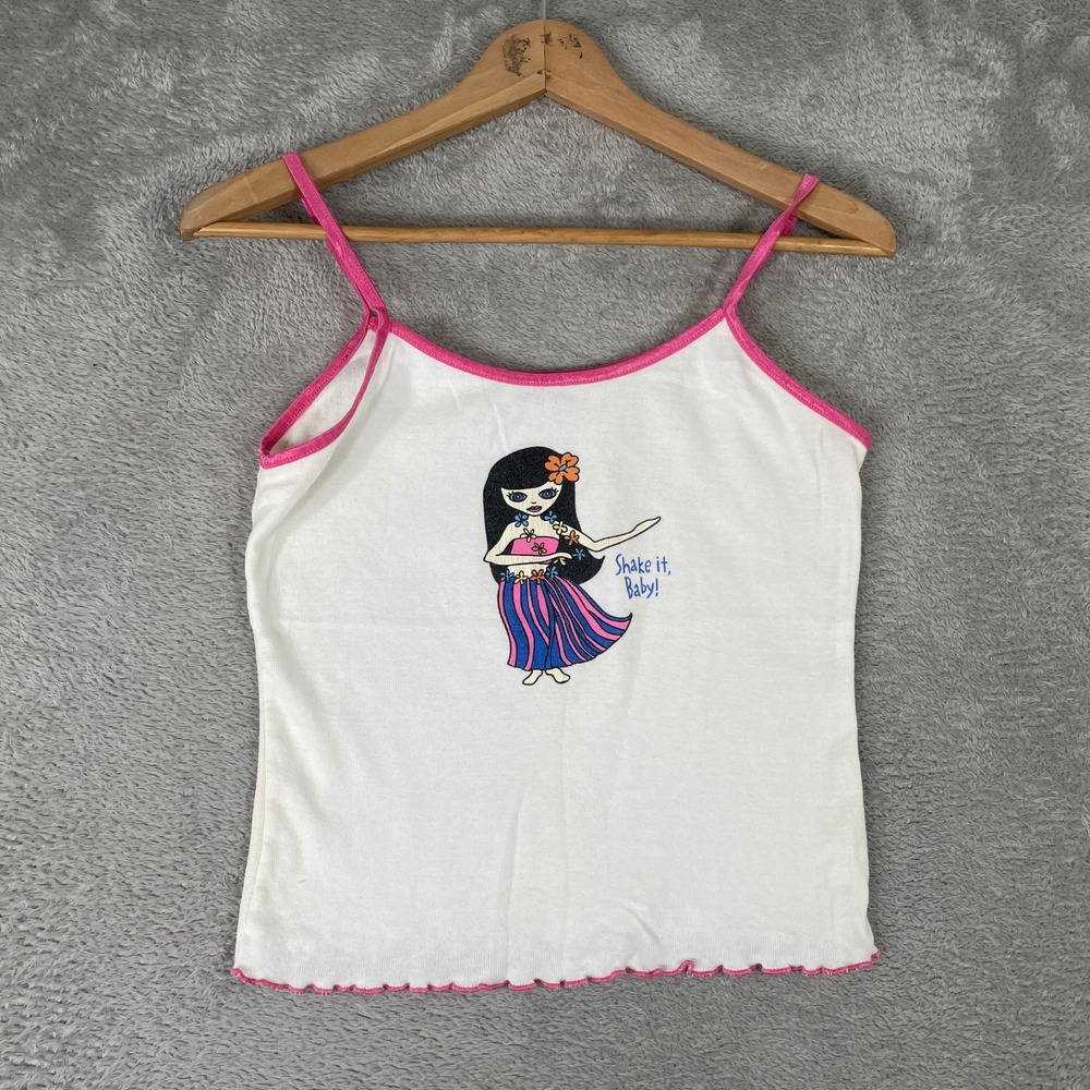 Y2K Vintage Hula Girl Cami Tank Top Womens Medium‎ White Top This Bratz Style